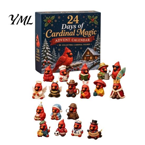 Christmas Desk Decor Red Bird Advent Calendar, 24 Unique Miniature Tree Hanging Ornaments Figurines, for Holiday Gifts Calendar Collectors