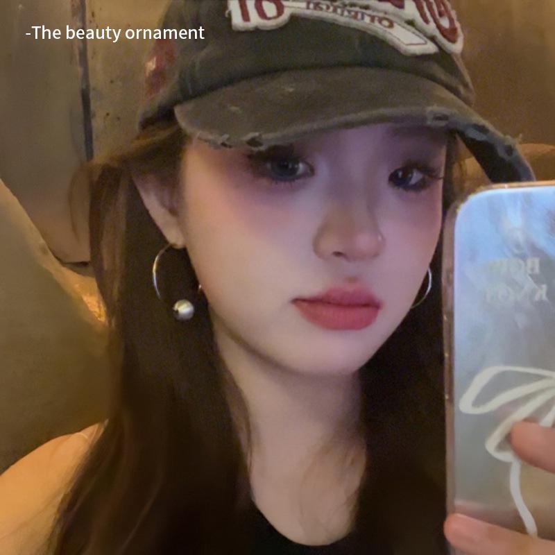 Stříbrné náušnice s přívěskem ve tvaru velkého kartáčovaného kulatého přívěsku v korejském stylu