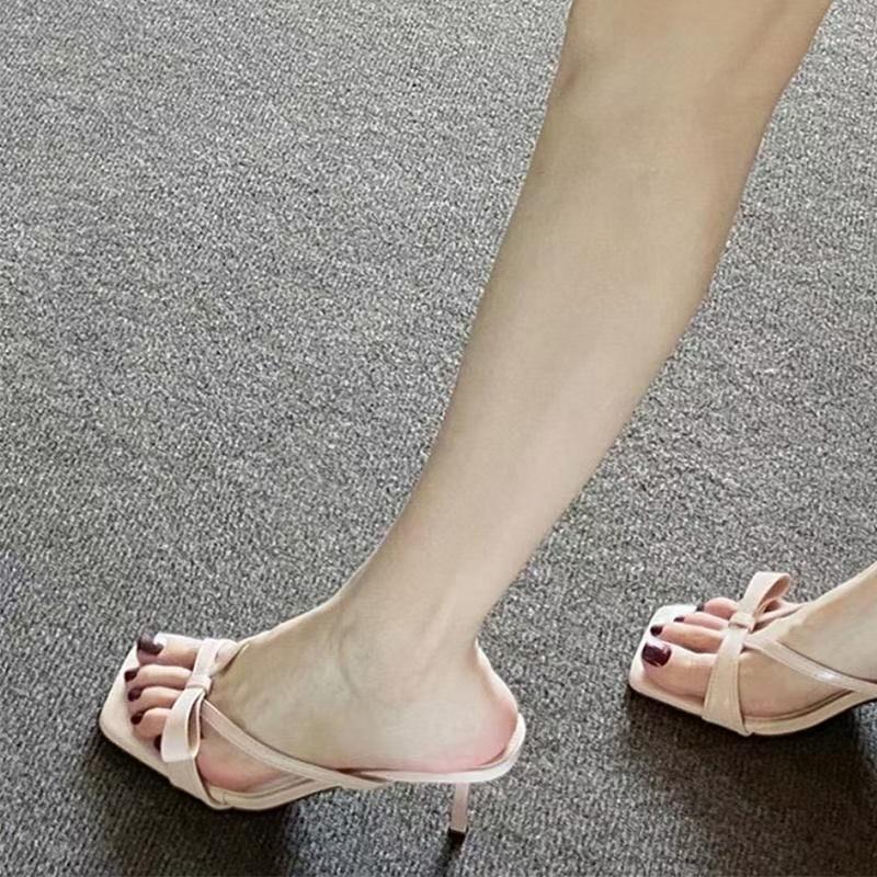 French niche fashion stiletto sandals fairy shoes bow versatile with skirt high heels 2025 summer new