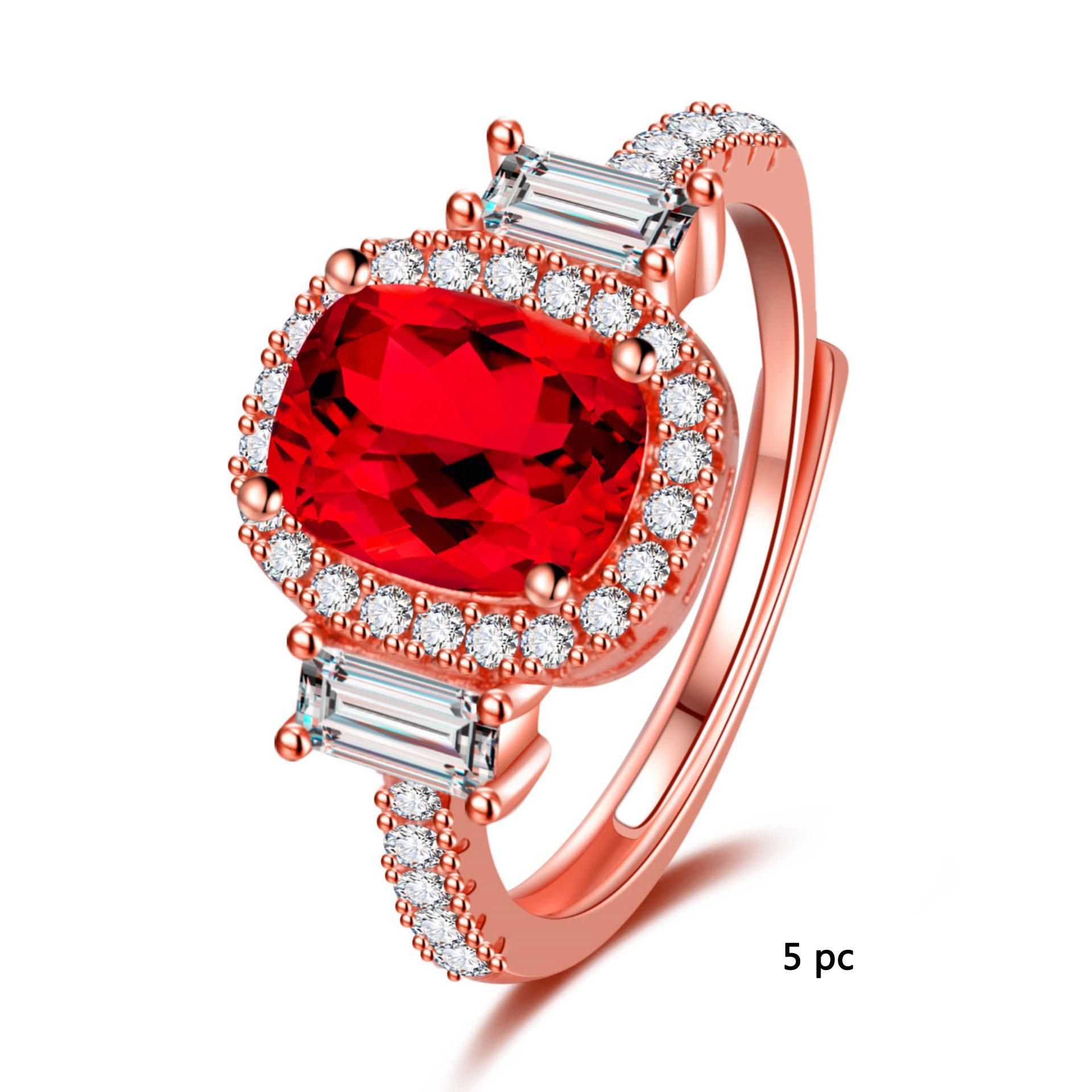 

2025 Trend Red Open Diamond Ring Женское легкое роскошное кольцо с имитацией натурального рубина и бриллиантом Кольцо на указательный палец 5 pc