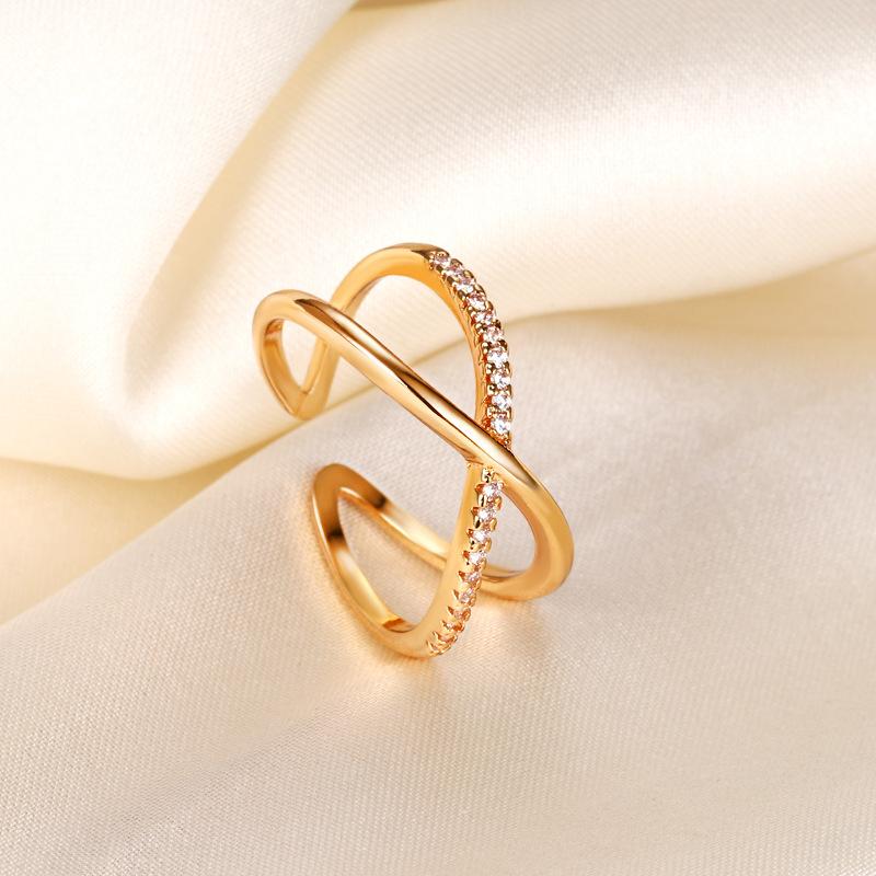 Gold-plated Micro-inlaid Cross-line Ring, Simple Personality Niche, Non-fading Index Finger Ring