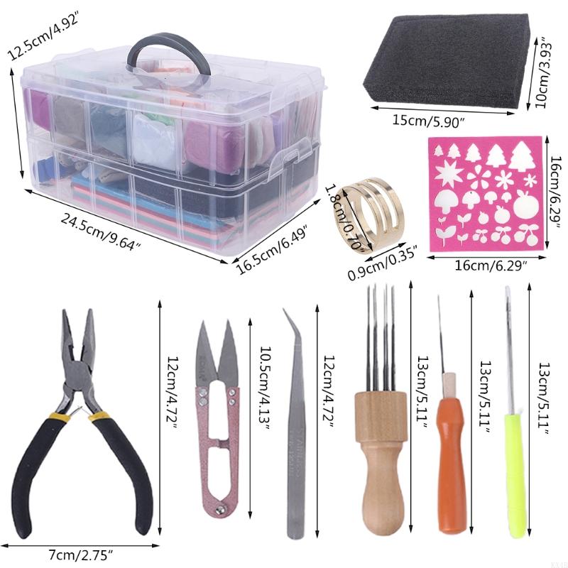 KX4B 50 Colors Wool Roving Fiber Yarn Needle Felting Tool for Beginners
