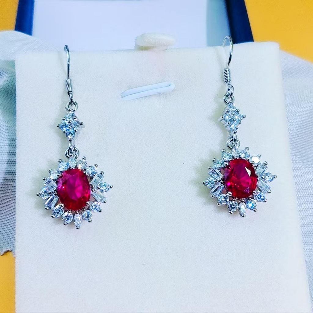 Luxury Pigeon Blood Red Ruby Jewelry Set: Ring, Earrings & Necklace