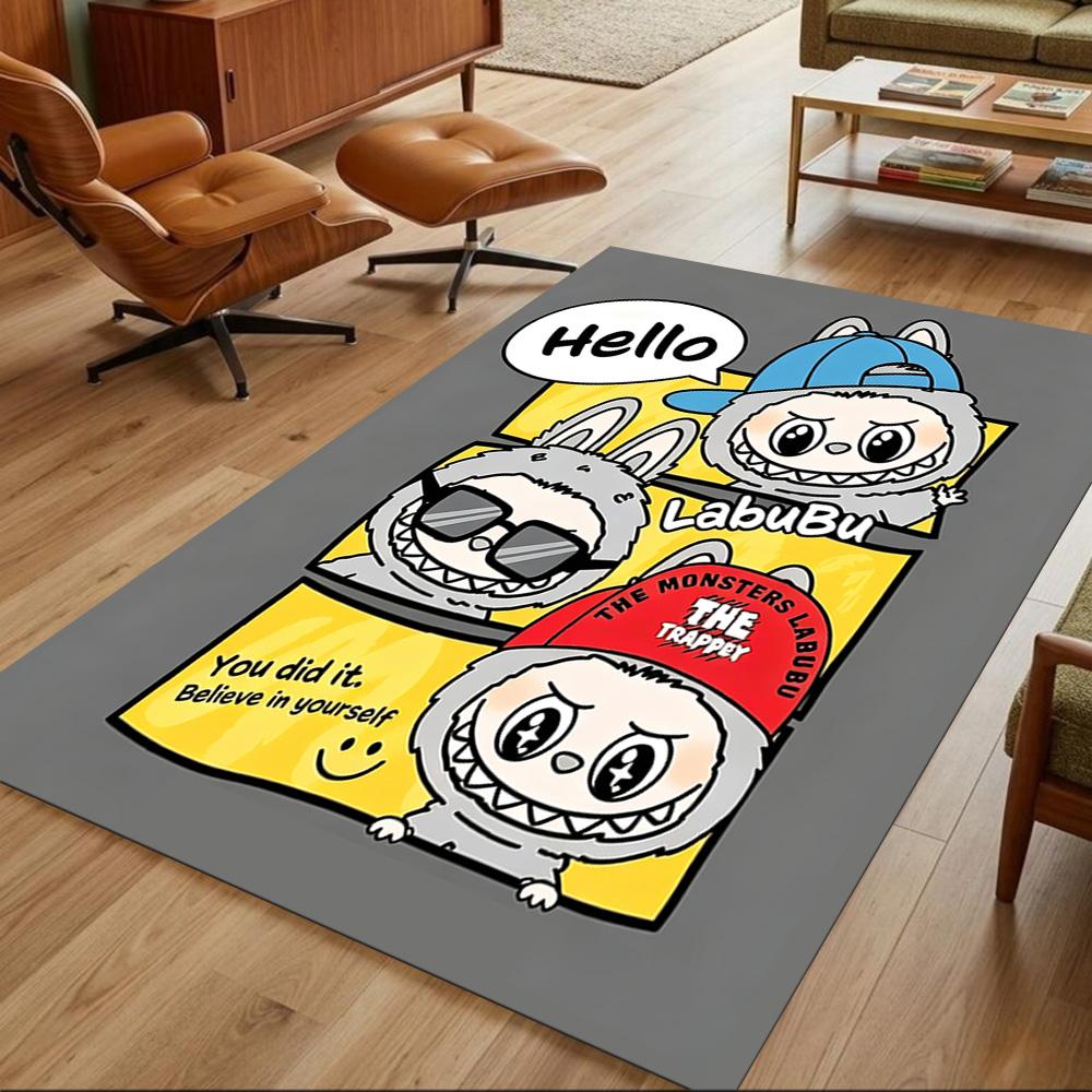 Labubu Floor Rug Office Rug Design for Bedrooms Hallway Living Rooms Foyer Anti-slip Rug Anime Office Decor Spiritual Gift
