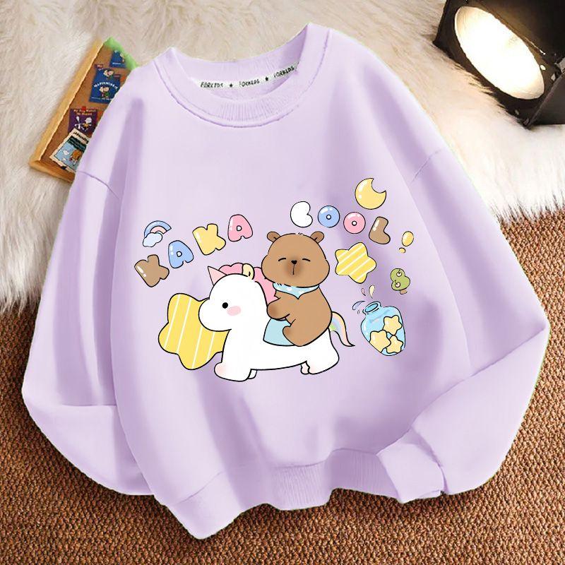 Cute Capibara Loose Sweatshirt for Children, Round-neck Long-sleeved Casual Sweatshirt for Boys and Girls in Spring and Autumn