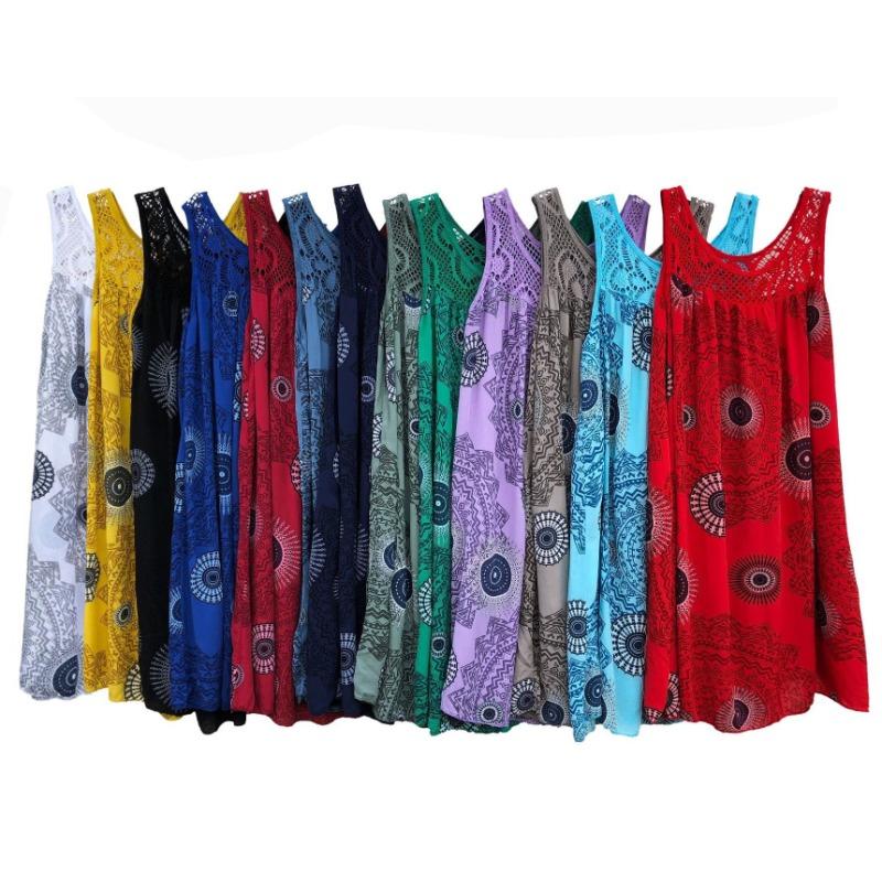 GMXIA Women's Lace Patchwork Printed Sleeveless Swing Dress