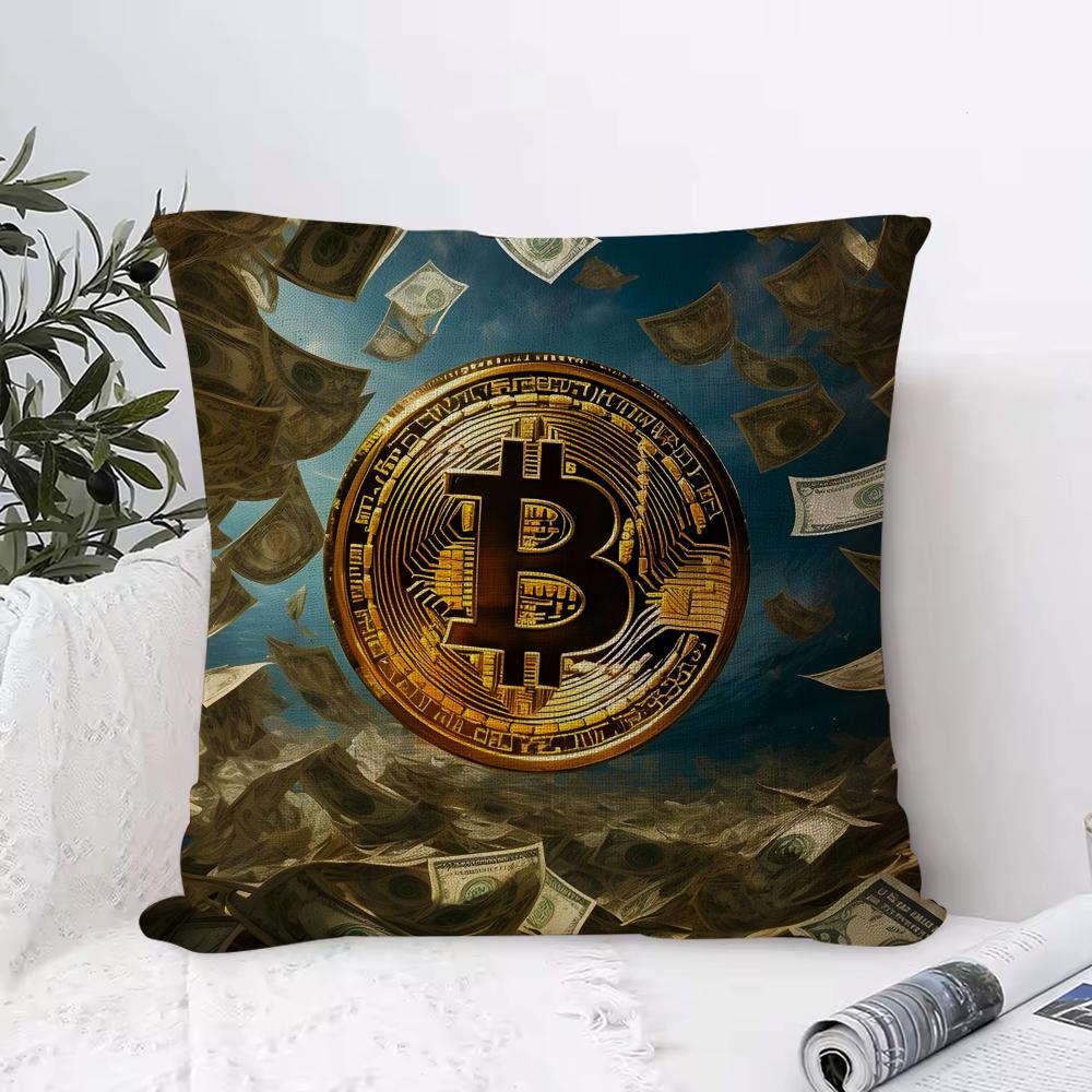 Classic Bitcoin Cushion Cover Eco Linen Pillow Case DoubleSided Print Breathable Durable Hidden Zipper Home Decor Gift