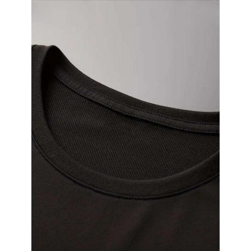 European sizes Men's Casual T shirt Threaded Round Neck Short sleeved Top Fabric Refreshing and Comfortable