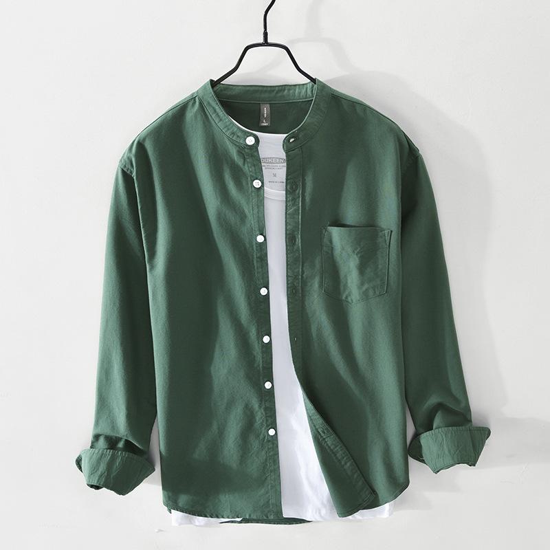 Men's Shirt 100% Cotton All-match Long Sleeve Tops Spring Summer Solid Color Shirts Man Casual Blouses Streetwear Men