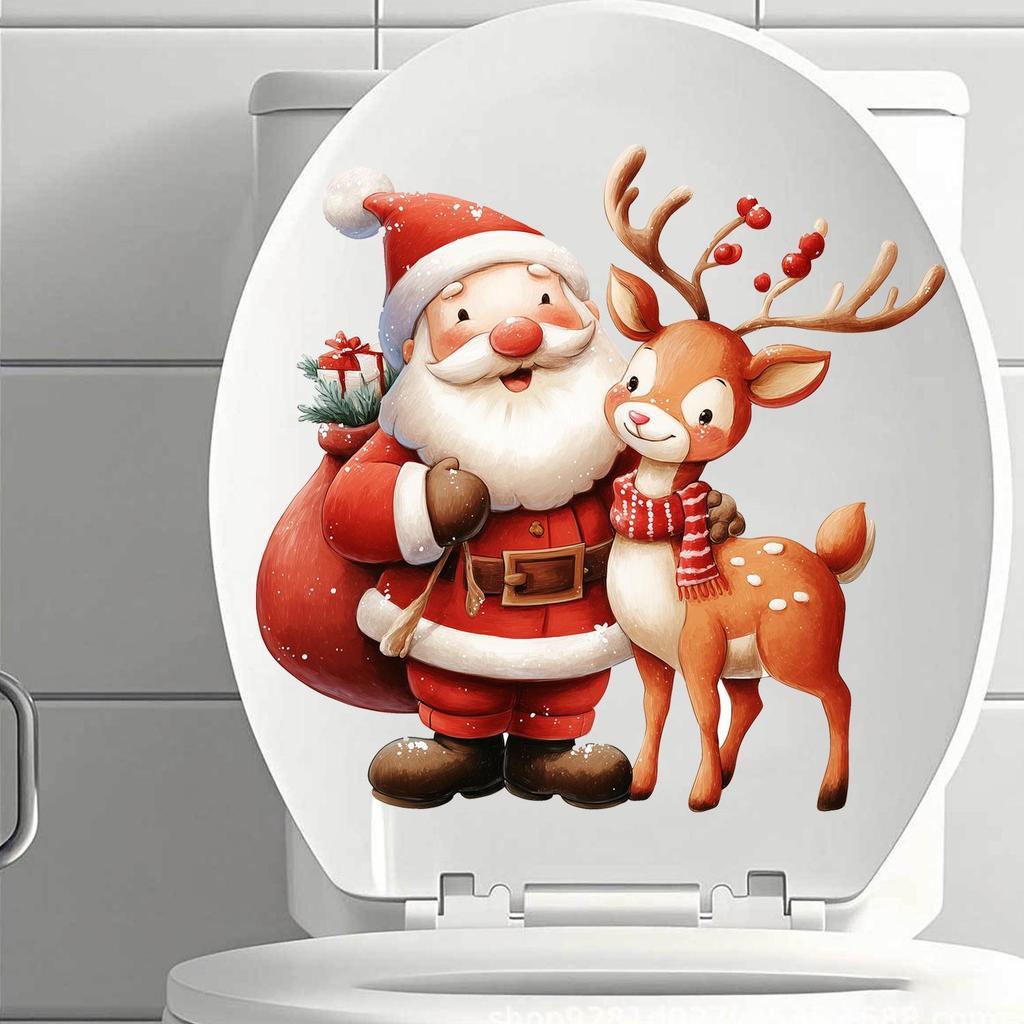 Santa Claus Reindeer Christmas Toilet & Wall Sticker - Creative Holiday Decoration