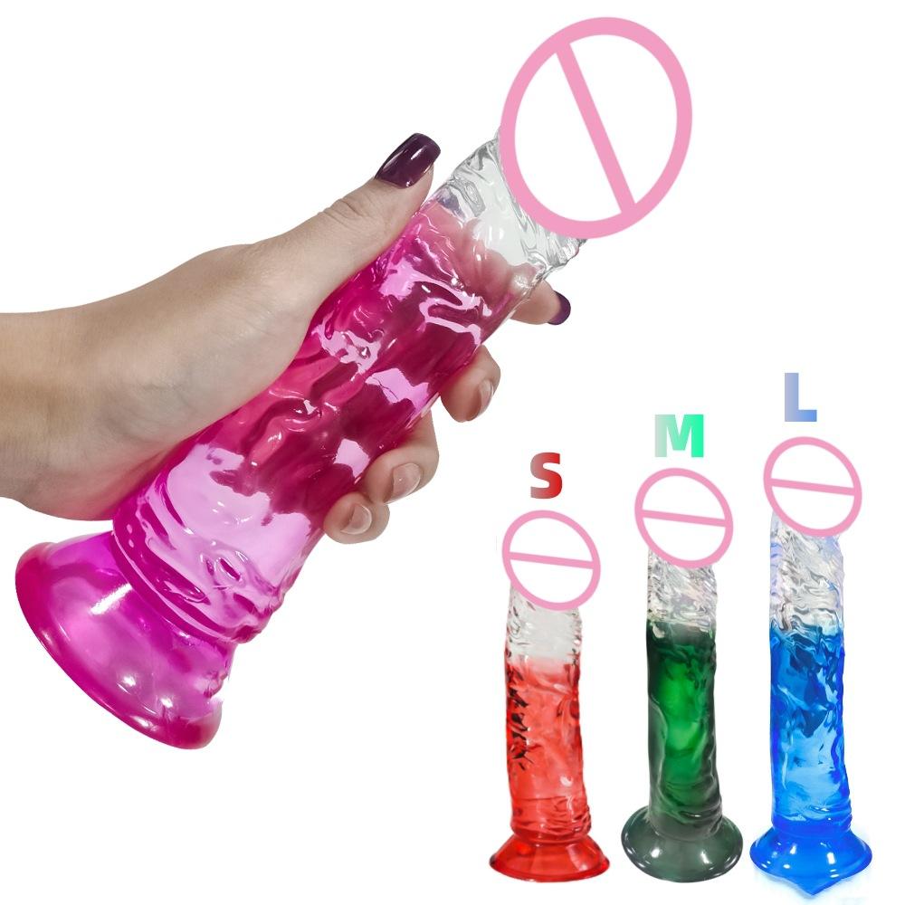 Gradient Transparent Crystal Sucker Simulation Penis Female Masturbation Couple Flirting Dildo Sexy Adult Toys