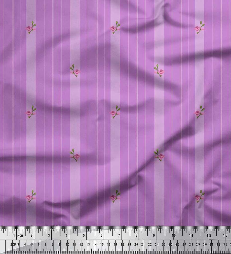Soimoi Japan Crepe Satin Fabric Artistic Floral & Stripe Fabric Prints By metre 42 Inch