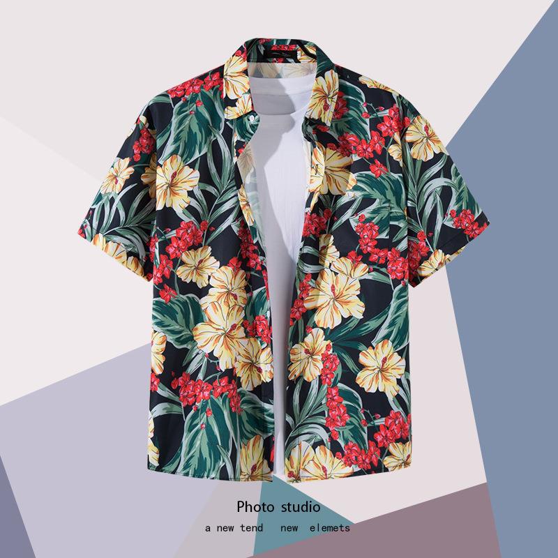 Summer Beach Floral Men'S And Women'S Thin Shirts Trendy Hawaiian Port Style Loose Tie-Dye Short-Sleeved Couple Shirts