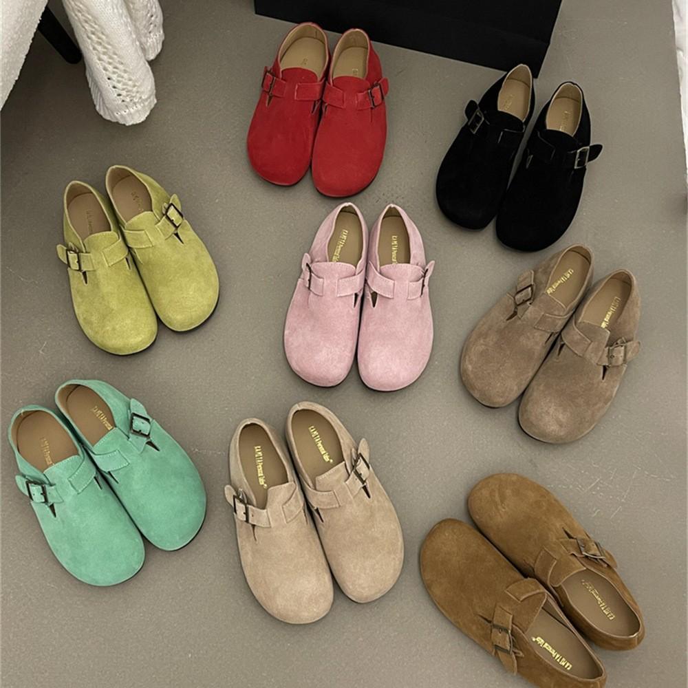 

2025 autumn and winter new round head matte leather casual belt buckle thick-soled Boken lazy women s Doudou single shoes 40 жёлтый