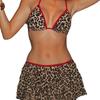 Women's Swimsuit Leopard Print Sexy Halter Neck Backless Skirt Cover Swimsuit Tie Back Bikini Three Piece Beach Suit Beachwear