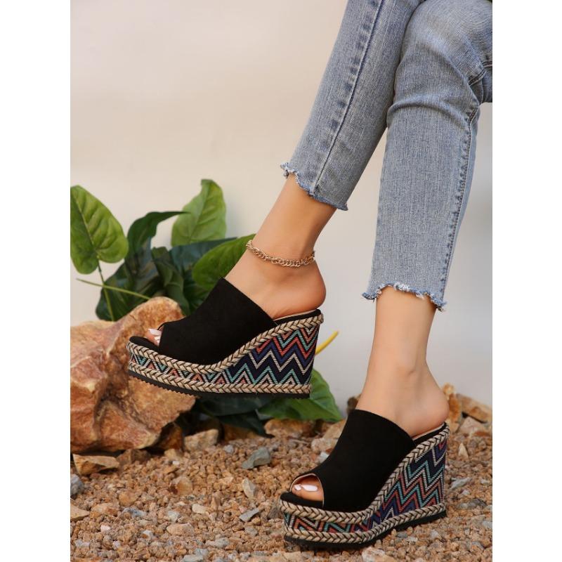 Big Size Women's Shoes One Strap Slope Heel Thick Bottom Sandals Fashion Sandals