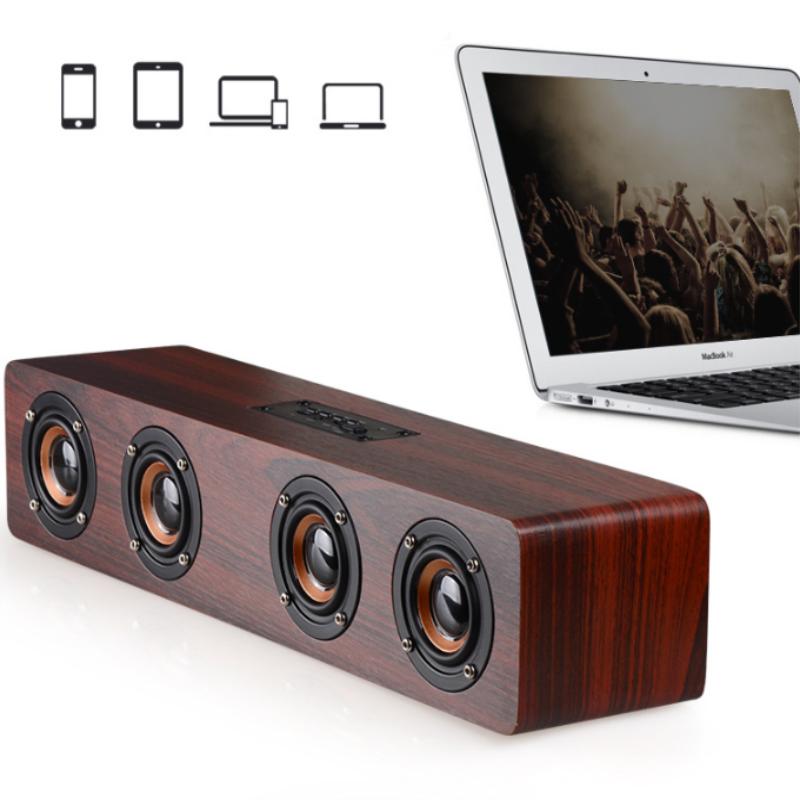 Wooden Soundbar Bluetooth Speaker Music Acoustic System 20W HIFI Stereo Music Surround LED Display Outdoor Speaker With FM Radio