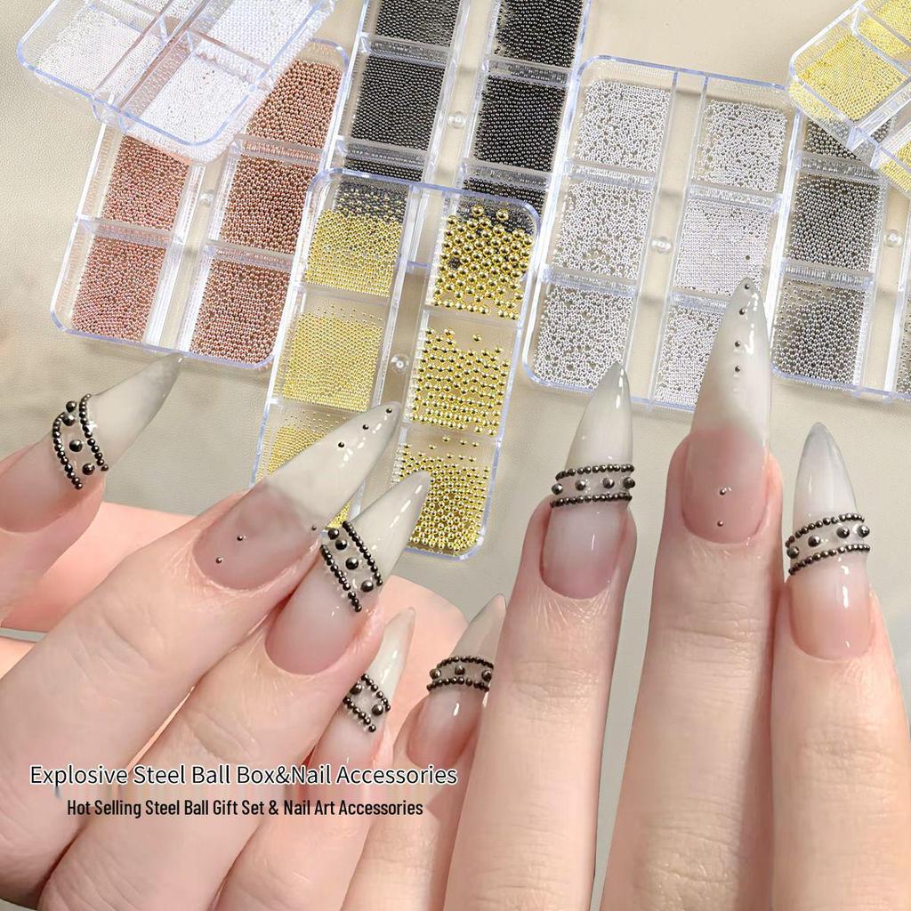 Multi-Color Mini Steel Beads for Nail Art - Silver, Gold & Rose Gold, 6 Sizes