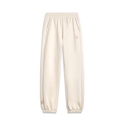 Li Ning Sports Lifestyle Series Simple Solid Color Casual Versatile Loose Knit Jogger Pants Women Bottoms Swan-White AKLU868-4