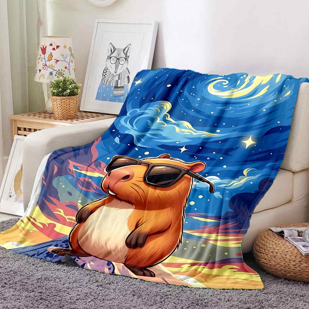 1pc Capybara Art Print Blanket, Lightweight Flannel Fleece with Digital Printing, Soft Warm for Sofa, Travel, Camping, Office, Couch, Chair, and Bed,