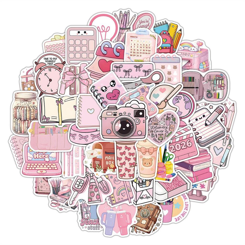 50 Pink Back-to-School Graffiti Waterproof Stickers for Computer Decoration