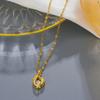 Dolphin Couple Pendant Necklace with Sparkling Stone Center Gold Tone Delicate Chain for Women