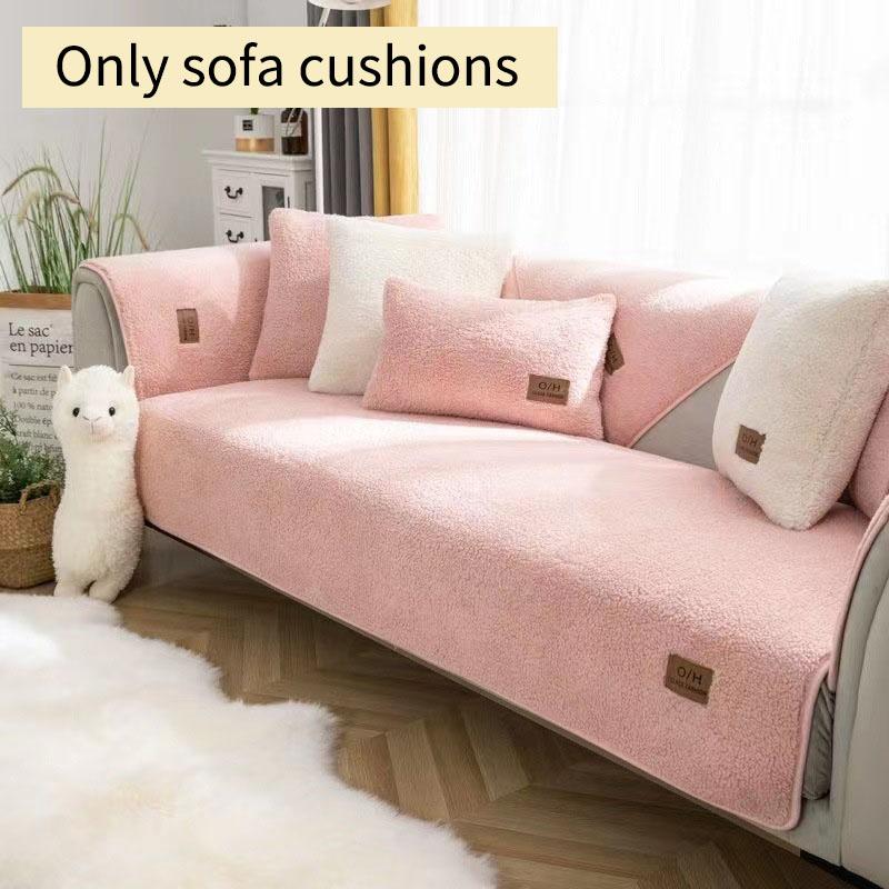 Lamb Wool Sofa Cover Plush Soft Warm Cushion Couch Protector Thicken Non-Slip Solid Color Slipcover for Living Room Decor Modern