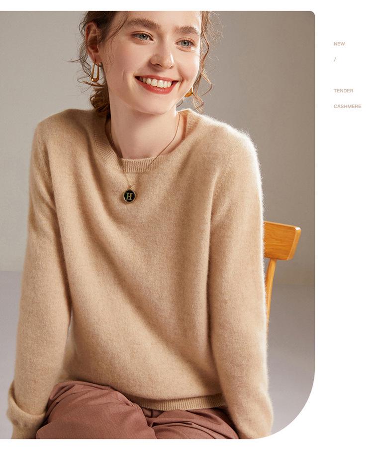 Women's Cashmere Long Sleeve Round Neck Pullover: Autumn/Winter Knitwear Base Layer