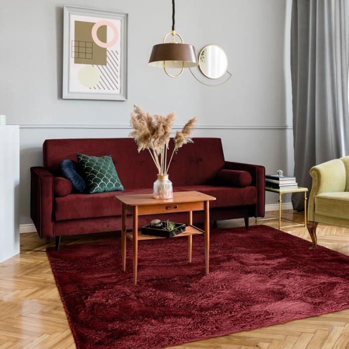 Extra Soft Burgundy Red Rug with a Thin and Flexible Base 160x230