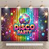 Ein Disco-Party-Hintergrundbanner - Neonkugel-Design mit Regenbogenstreifenmuster