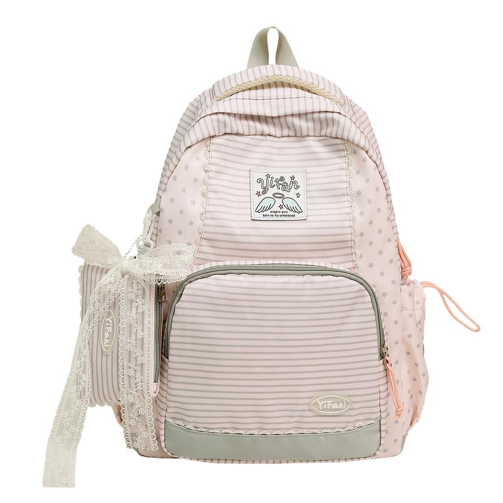 Schoolbag New Japanese and Korean Striped Polka Dot Casual Backpack Women's Large Capacity Student School Bag Lightweight Versatile Backpack