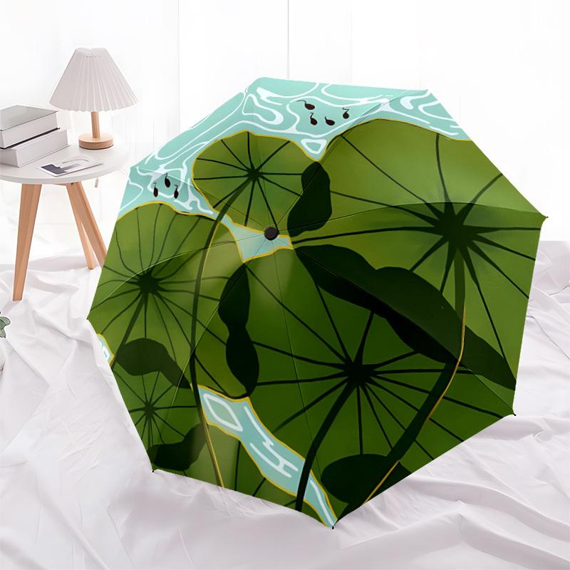 1pc Lotus Leaves Pond Automatic Open/Close Umbrella with Windproof, Functional Design, 8-Rib Sturdy Canopy