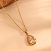 New Fashion 18K Gold PVD Stainless Steel Chain with Heart and Water Drop Pendant Full of Zircon Necklace Women Gift