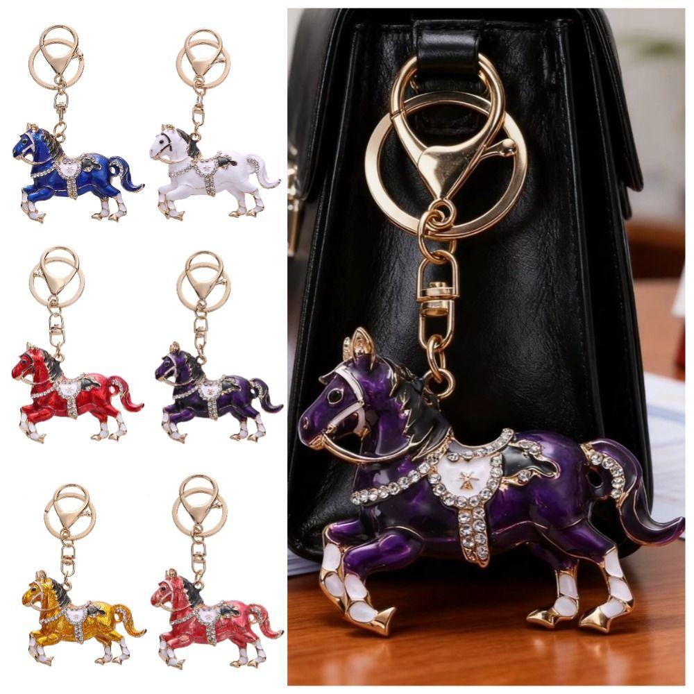 Sparkling Rhinestones Horse Keychain Colorful Backpack Pendant Car Key Chain Backpack Decoration