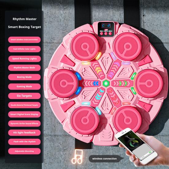 Muzikinis bokso aparatas su pirštinėmis, montuojamas ant sienos, Bluetooth suderinamas bokso taikinys su LED, 9 greičių reguliuojamas elektroninis bokso treneris, smūgiavimo padėklas
