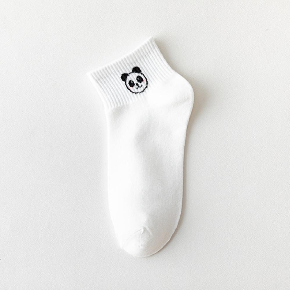 Girls Cute Panda Face Funny Short Ankle Socks White Casual Summer Spring Two Stripes Soft Cotton Women Sokken Sport Gift