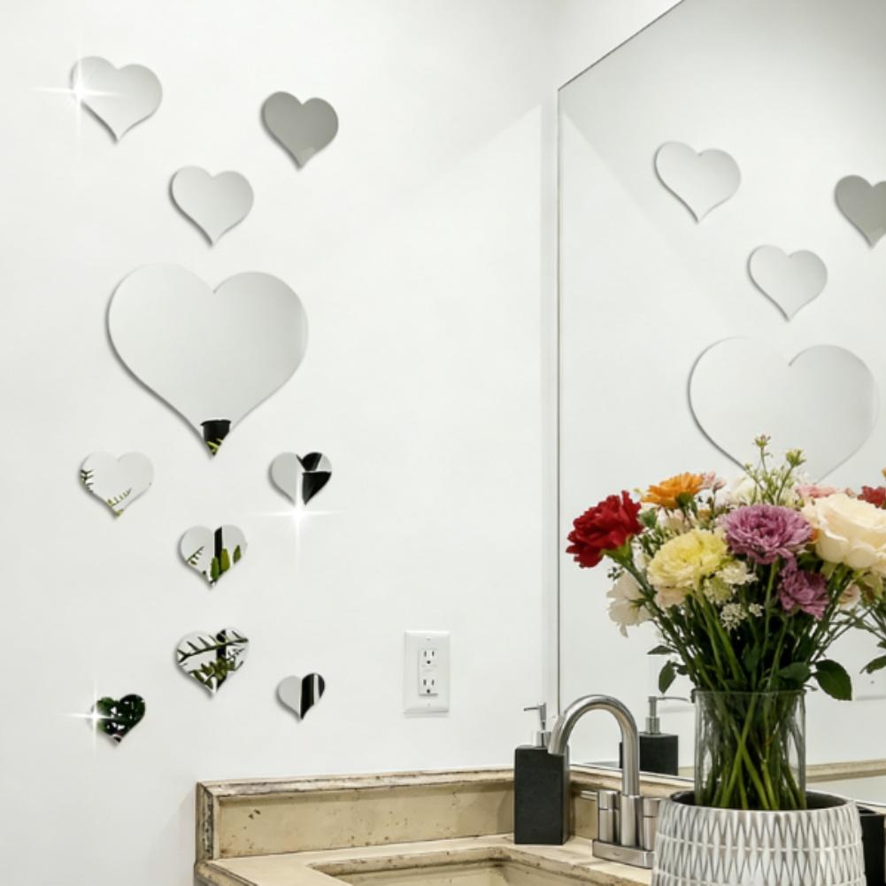 Adesivo da Parete Specchio a Forma di Cuore in PVC Autoadesivo per Decorazione Casa Elegante Adatto per Soggiorno Camera da Letto e Studio