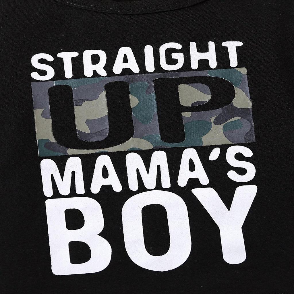 Boys' Summer Outfit: Letter Print Tee & Camo Shorts Set - European and American Style.