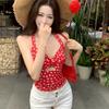 Dot Sleeveless Crop Top Korean Style Women Camisole Ins Fashion Halter Vest Top  Summer