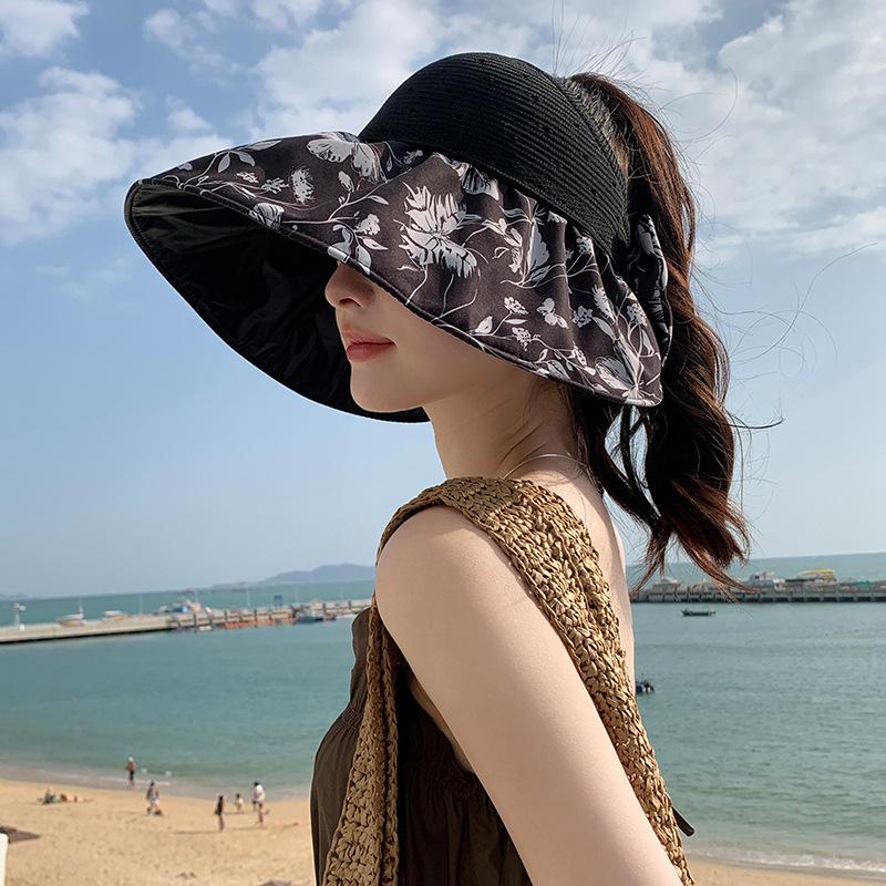 Mode Femmes Été Oversize Haut Vide Protection Solaire Extérieure Pare-Soleil Sauvage Voyage Plage Pliable Chapeau de Soleil à Large Bord Casquette Visière