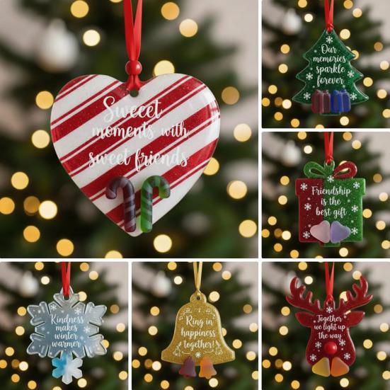 6Pcs Friendship Christmas Ornament Snowman Heart Xmas Tree Design Hanging Pendant Festivals DIY Holiday Decor