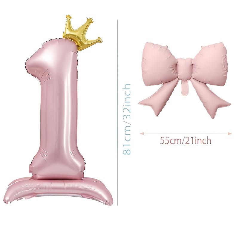 40inch Pink Crown Aluminum Foil Number 1st Balloon with Pink Bow Balloon for Birthday Party Decor Supplies Girls First Birthday