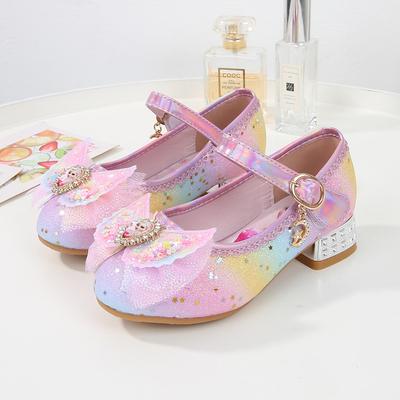 Children's High Heels Spring and Autumn New Girls Princess Elsa Shoes Rainbow Single Shoes Girls Leather Shoes Crystal Shoes
