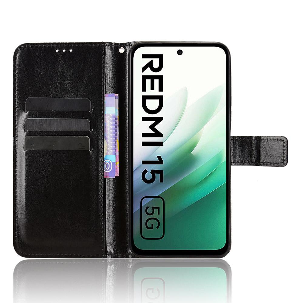 Pour Xiaomi Redmi 15 5G (Global) (169 mm) Étui en Cuir PU avec Lanière Texture Cheval Fou Housse Portefeuille pour Téléphone