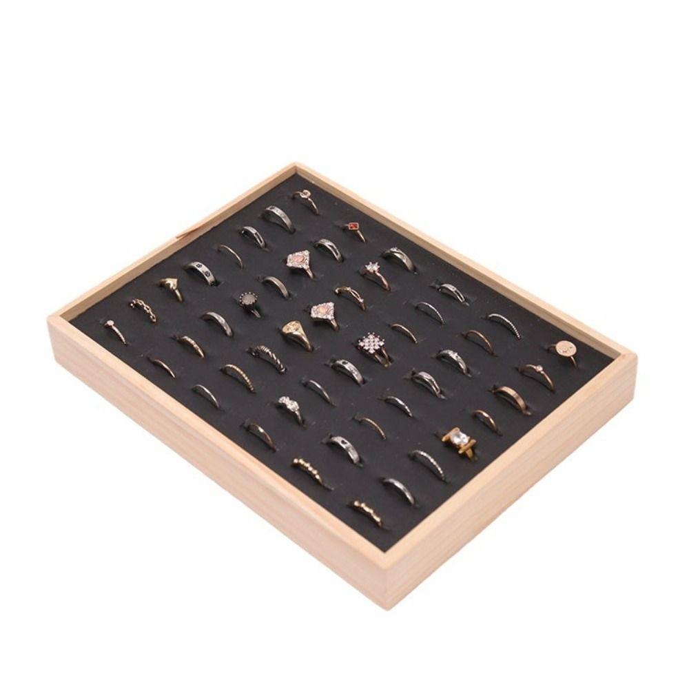 Velvet Earrings Display Tray 48 Grids Ring Earring Holder Multipurpose Wood Rings Tray Store