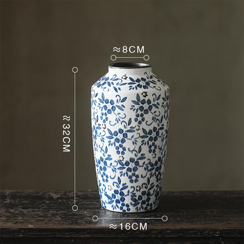French-Chinese Ice Crackle Blue & White Ceramic Vase: Entrance & Living Room Decor