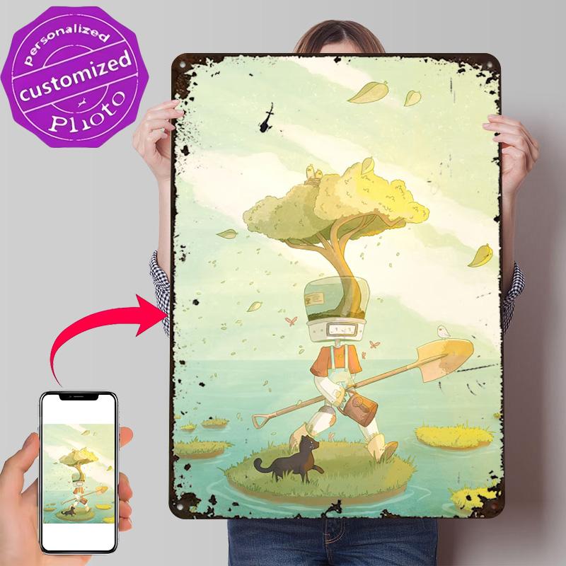 The Gardener Bonsai Robot Poster Retro D Printed Metal Signs Customized Wall Hanging Gift for Home Decorations Living Room Art
