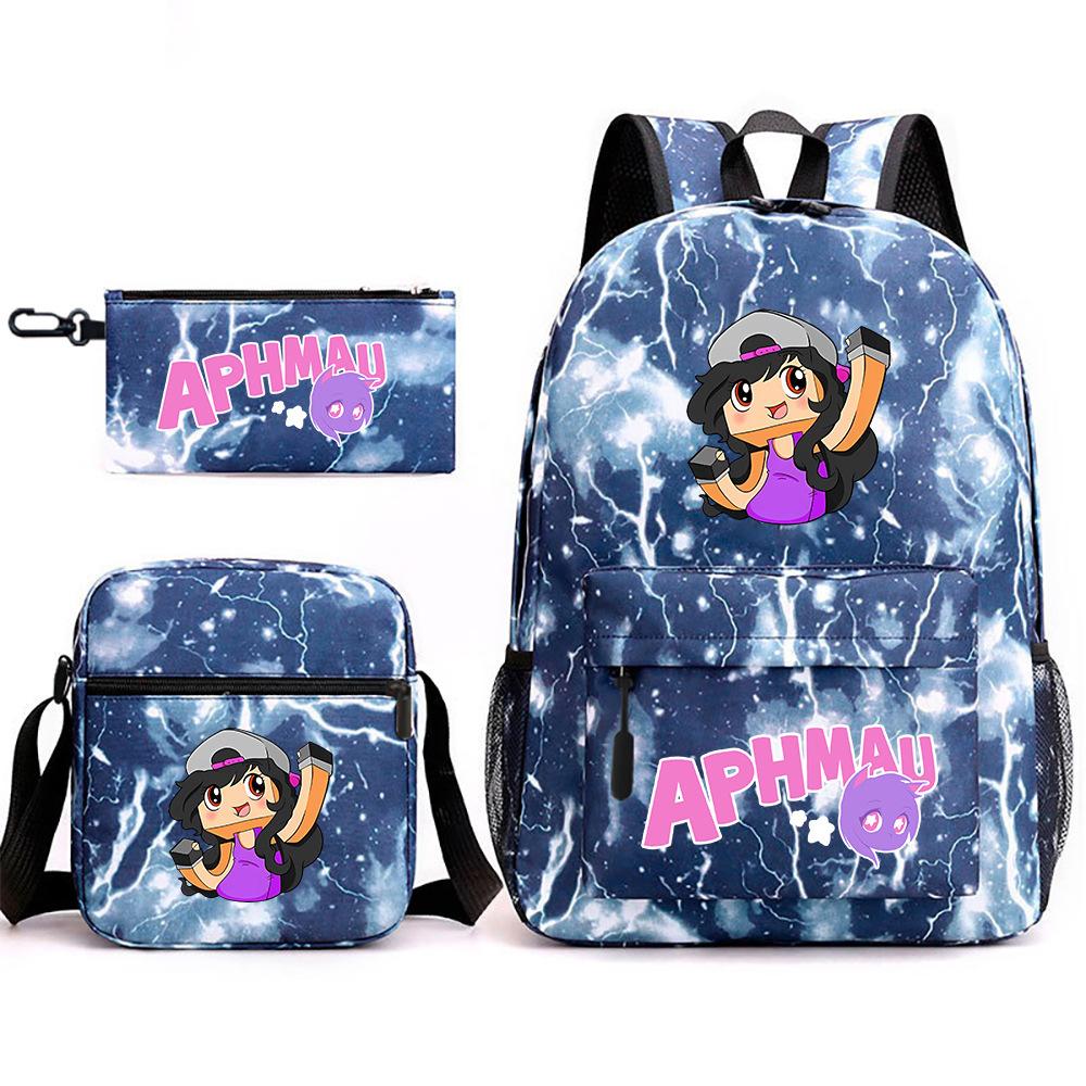 Spielwaren Aphmau Schultasche Cartoon Rucksack Federmäppchen Umhängetasche Dreiteiliges Set