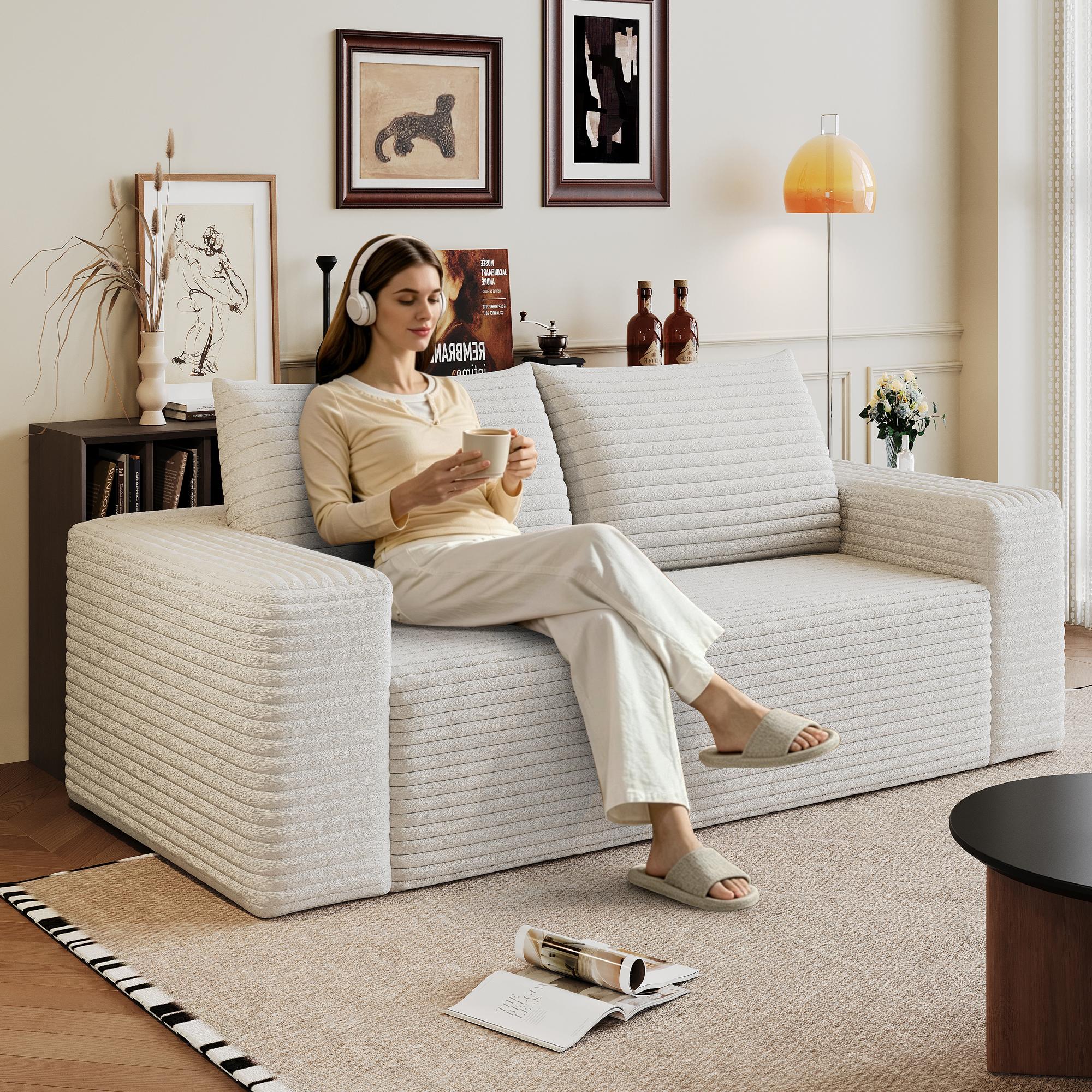 180cm Comfortable Corduroy Sofa, Deep Seat