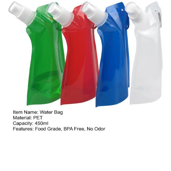 450ML Collapsible Water Bag Food Grade BPA Free Leak Resistant Lightweight Flexible Water Bottle Camping Supplies